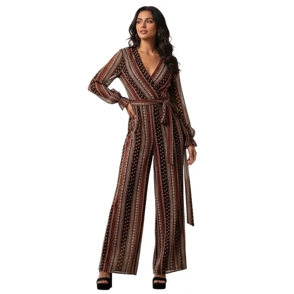 Elegant Black and Brown Jumpsuit - Picture 2 of 5